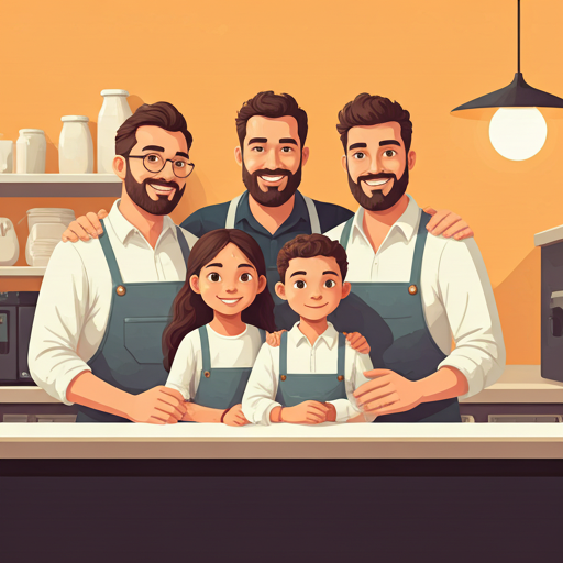Family team smiling in restaurant kitchen